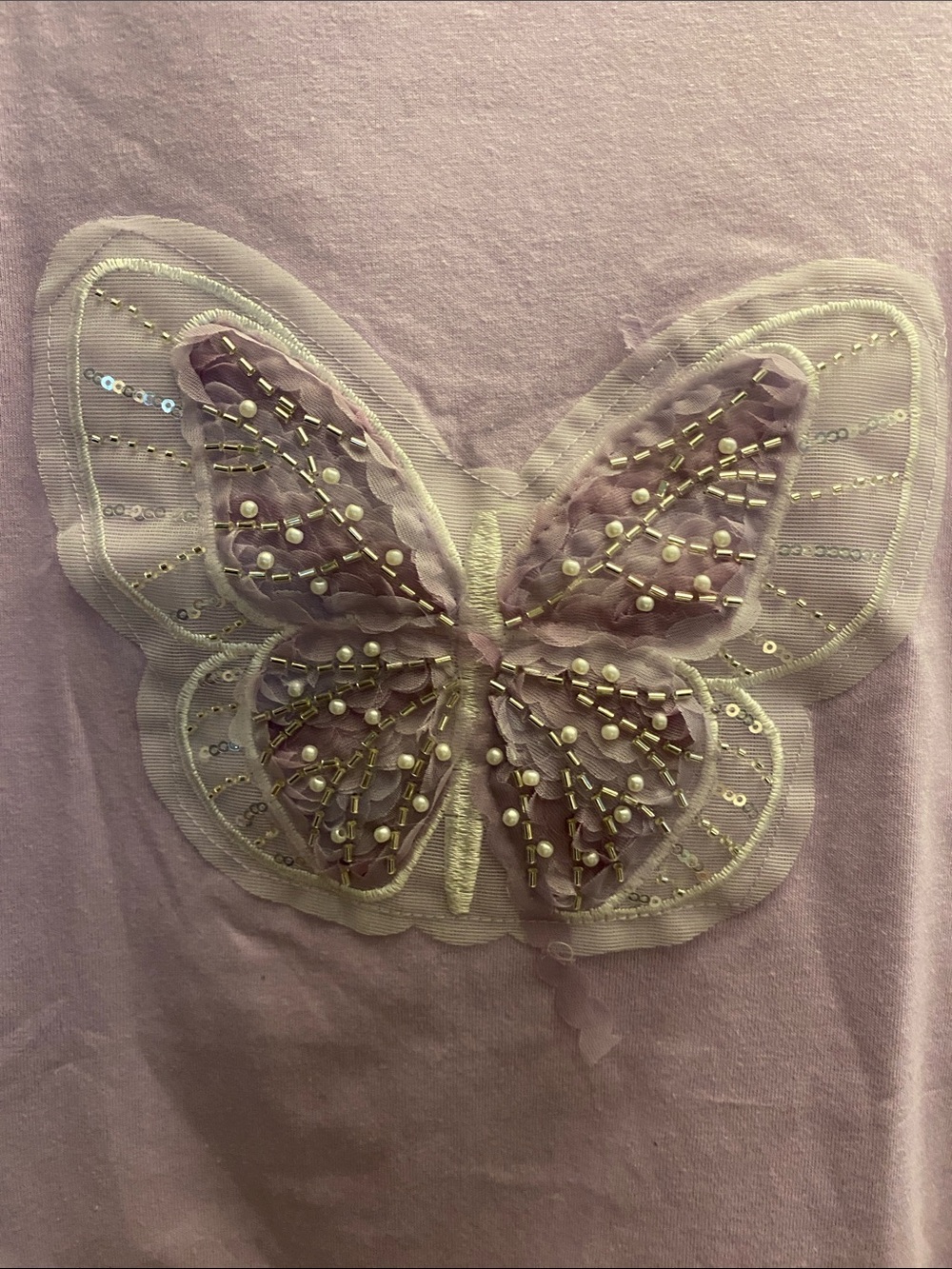 NWOT, Embellished Butterfly Appliqué Tee - Light Pink